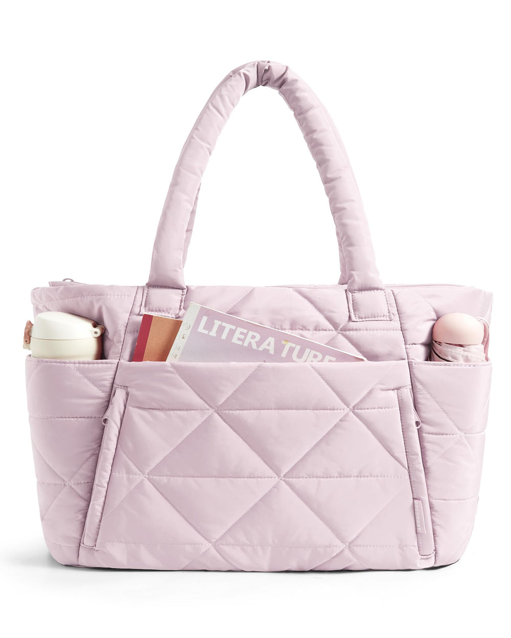 BAGSMART Tote Bag for Women, Puffer Tote Bag with Zipper, Large Quilted Shoulder Bag with Compartments for Travel, Work, Gym