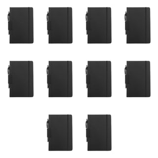 DISCOUNT PROMOS Custom Executive Notebooks with Pen Pack of 10/50/100 Personalized Text, Logo - 6 x 8.5 inches, Recycled, Pen Loop, Closure Strap - Black