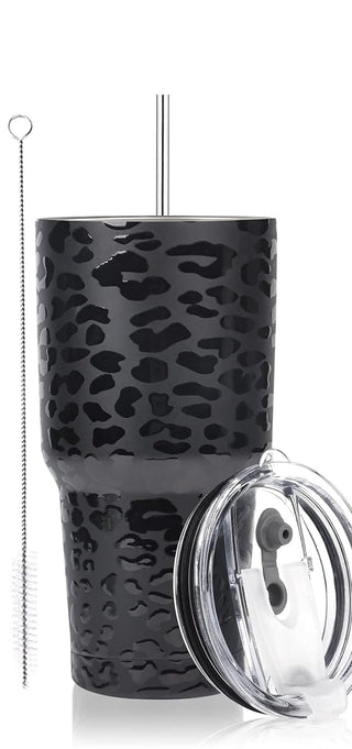 D·S 30oz Blue Tumbler Stainless Steel Double Wall Vacuum Insulated Mug with Straw and Lid, Cleaning Brush for Cold and Hot Beverages