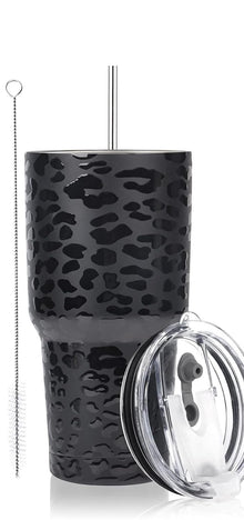 D·S 30oz Blue Tumbler Stainless Steel Double Wall Vacuum Insulated Mug with Straw and Lid, Cleaning Brush for Cold and Hot Beverages