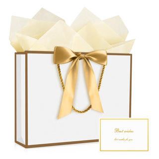 JMANNI Gift Bags with Handles, 13” Medium Gift Bag for Presents, 1 Pcs Bags with 2 Tissue Paper and 1 Cards for Graduation Baby Shower Wedding Fathers Day Mother's Day Birthday Party（champagne gold）