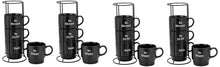 Signature Housewares Stackable Coffee Mug Tower Set with Metal Wire Rack - 15 Ounce Coffee Mugs for Coffee, Tea, Cocoa, Milk, Cappuccino, Hot Chocolate Set of 4 - Be Happy Matte Black