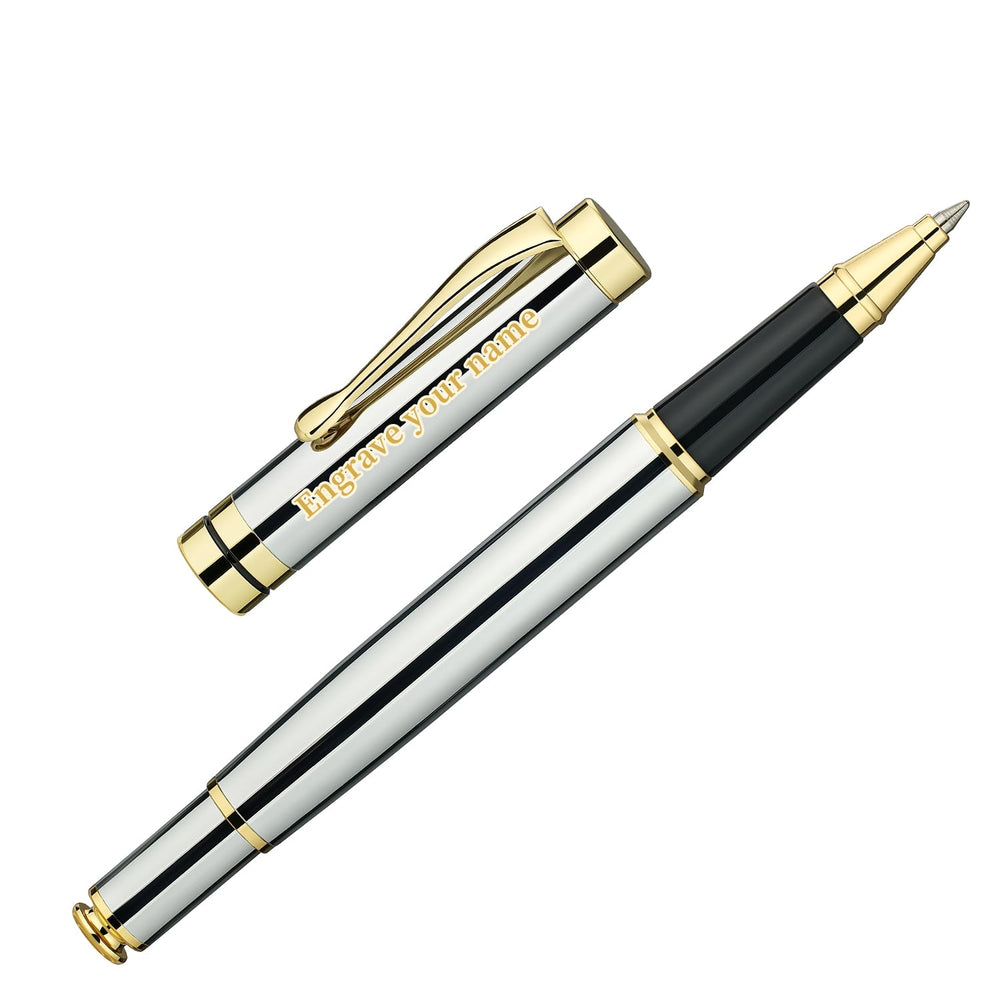 BEILUNER Ballpoint Pens, Stunning Black Chrome Metal Pen with Golden Trim, Best Ball Pen Gift Set for Men & Women, Professional, Executive, Office, Nice Pens-Gift Box with 0.5mm Black Extra Refill