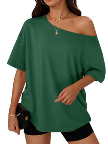 Trendy Queen Womens Off the Shoulder Tops Oversized Summer Spring T-Shirts 2026
