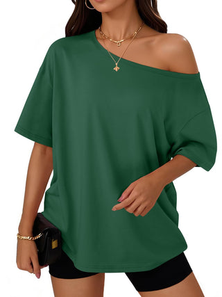 Trendy Queen Womens Off the Shoulder Tops Oversized Summer Spring T-Shirts 2026