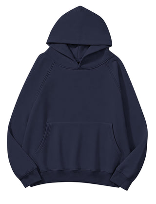 Lauweion Women Solid Basic Fleece Letter Loose Hoodie Sweatshirt Long Sleeve Kangaroo Pocket Drop Shoulder Pullovers Top