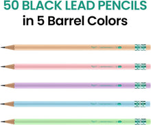 Taja 50 Pack Wood-Cased #2 HB Pencils, Bulk Pre-Sharpened Pencils with Top Erasers, Perfect for School & Classroom Writing and Drawing - Macaron