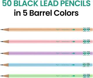 Taja 50 Pack Wood-Cased #2 HB Pencils, Bulk Pre-Sharpened Pencils with Top Erasers, Perfect for School & Classroom Writing and Drawing - Macaron