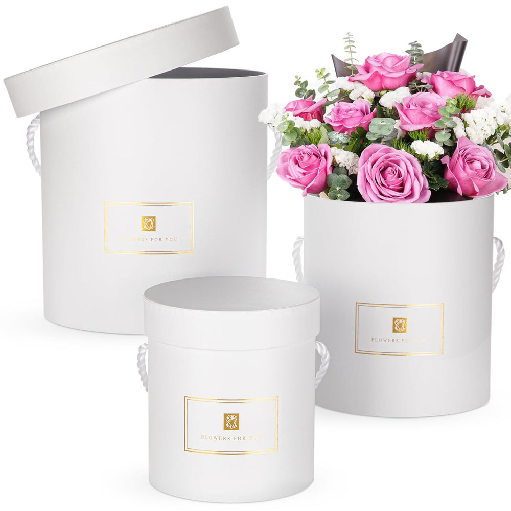 Hollyone Ivory Gift Box with Lids Set of 3 Round Nesting Gift Boxes for Presents 3 Assorted Sizes Flowers Arrangements Box for Gift Giving Christmas Valentine Thanksgiving Mom Gifts Present Wrapping