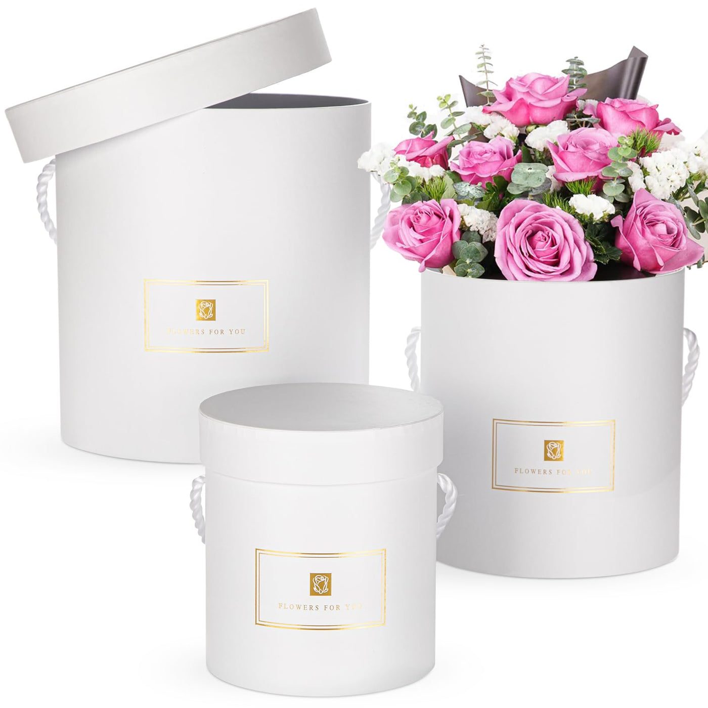 Hollyone Ivory Gift Box with Lids Set of 3 Round Nesting Gift Boxes for Presents 3 Assorted Sizes Flowers Arrangements Box for Gift Giving Christmas Valentine Thanksgiving Mom Gifts Present Wrapping