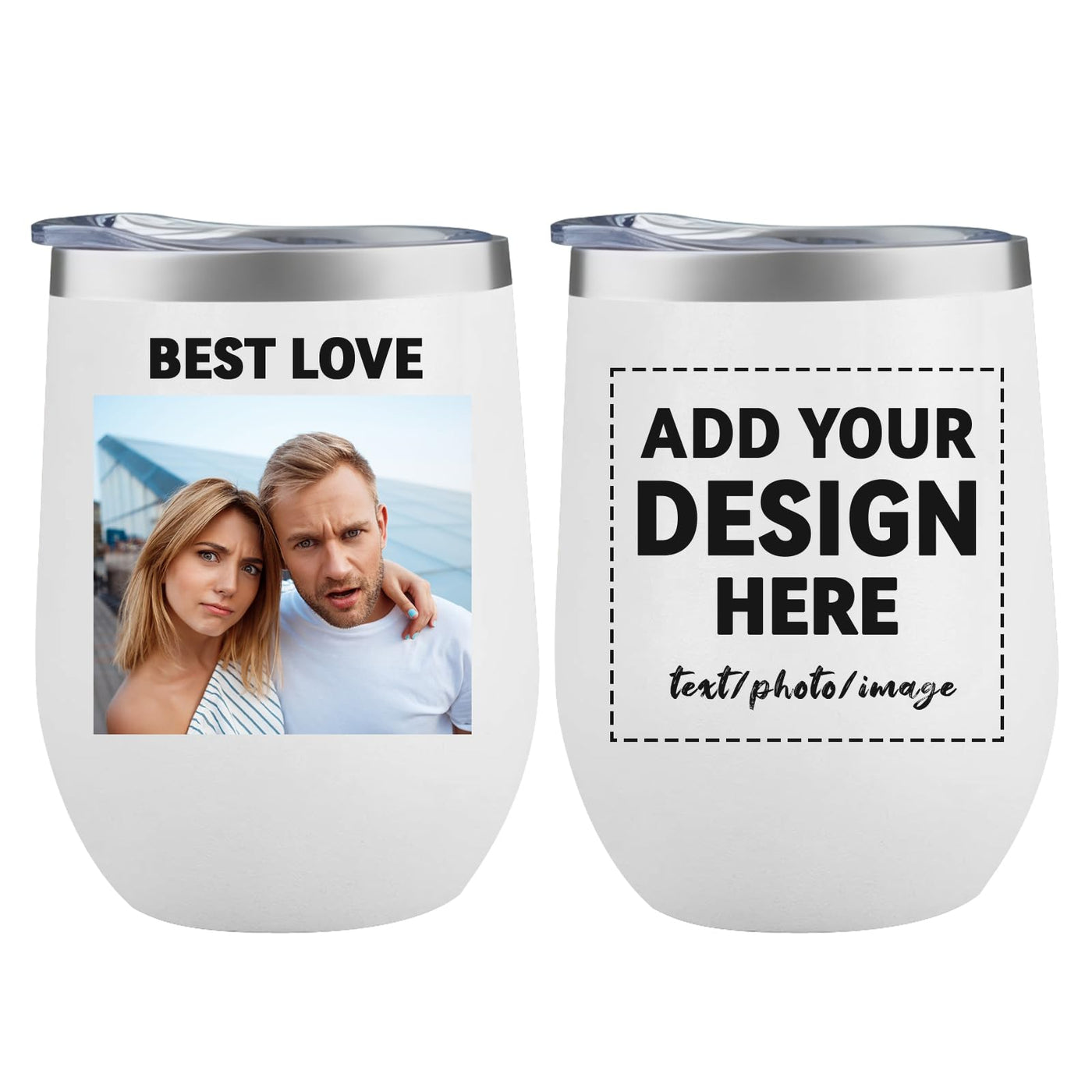 MEWAY Personalized Custom 12oz Wine Tumbler with Lid, Insulated Double Wall Vacuum Travel Tumbler Gifts with Text Photo Logo (Blue, 1pack)
