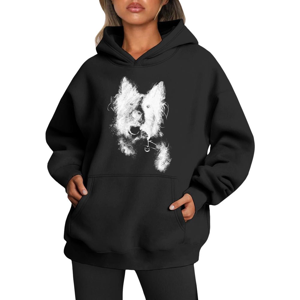 Womens 2025 Oversized Hoodie Graphic Pullover Sweatshirt Fall Winter Long Sleeve Warm Casual Top with Kangaroo Pocket