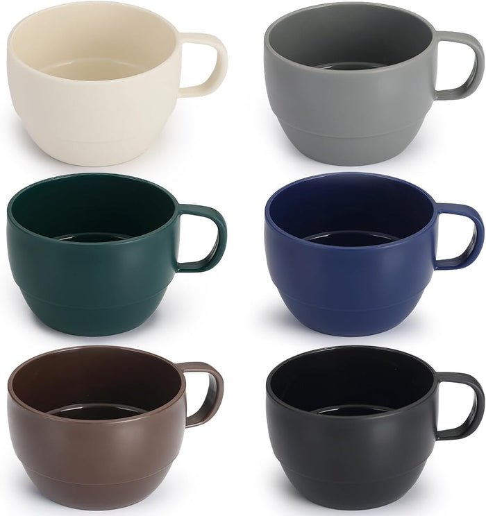 Coffee Mugs Set of 6, Coffee Cups 12oz, Durable Light Weight Plastic Mugs for Home, Outdoor, Picnic, Camping, Idea Birthday Gift
