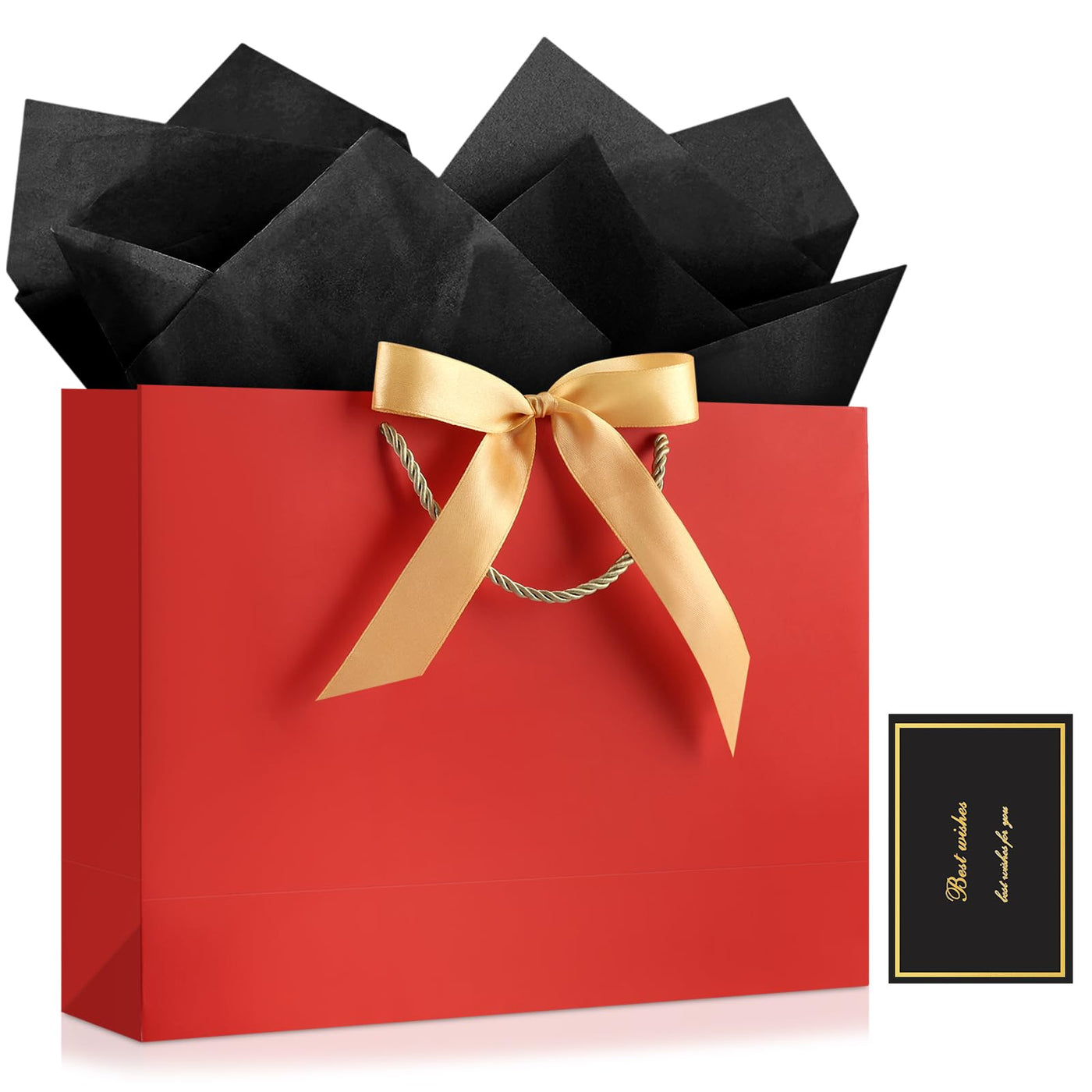 JMANNI Gift Bags with Handles, 13” Medium Gift Bag for Presents, 1 Pcs Bags with 2 Tissue Paper and 1 Cards for Graduation Baby Shower Wedding Fathers Day Mother's Day Birthday Party（champagne gold）