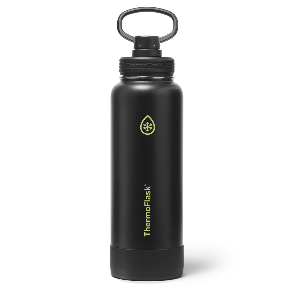 ThermoFlask Stainless Steel Water Bottles 2-Pack - Double-Wall Vacuum Insulated 24 oz BPA-Free Spout Lids - Keeps Drinks Cold 24 Hrs, Hot 12 Hrs - Leakproof, Dishwasher Safe, White/Coral