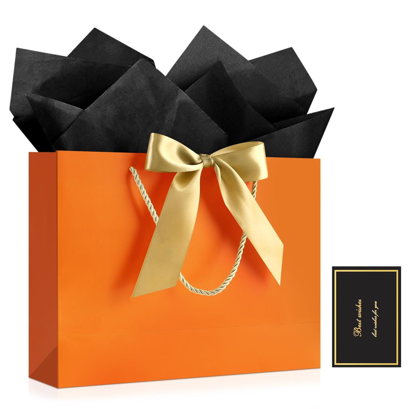 JMANNI Gift Bags with Handles, 13” Medium Gift Bag for Presents, 1 Pcs Bags with 2 Tissue Paper and 1 Cards for Graduation Baby Shower Wedding Fathers Day Mother's Day Birthday Party（champagne gold）