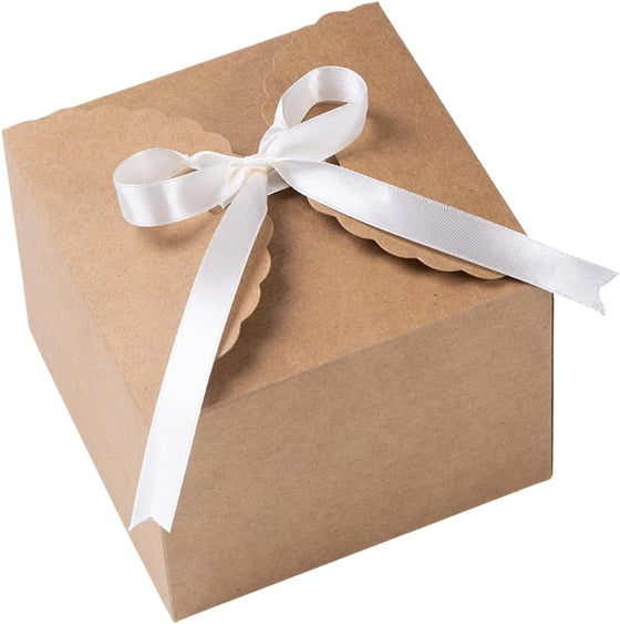 NovaPuff 10 Pack Eco-Friendly Gift Boxes,Small Brown Box with Ribbon, Foldable Paper Boxes for Weddings/Holidays/Birthdays/Business Packaging
