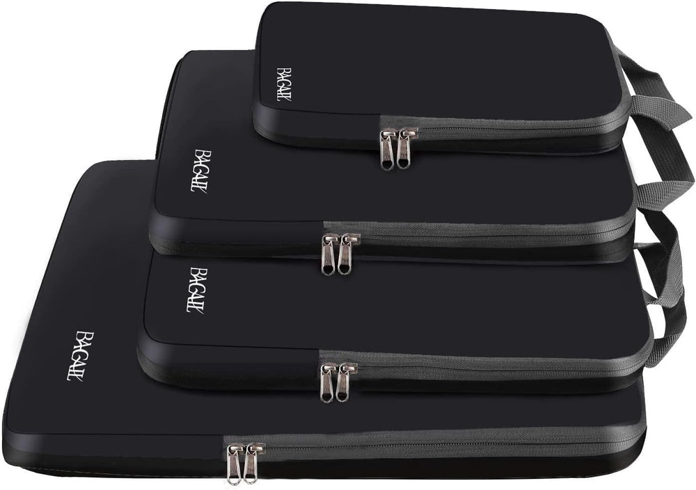 BAGAIL 4 Set/6 Set/8 Set Compression Packing Cubes Travel Accessories Expandable Packing Organizers (Half Mesh, 6-Black)