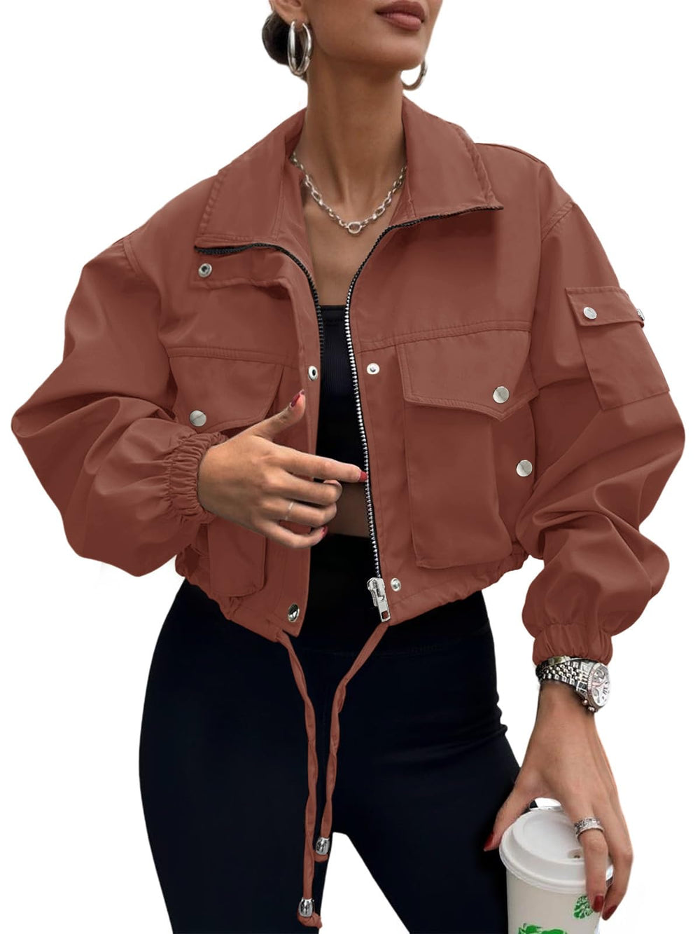UEAL Womens Cropped Bomber Jacket 2026 Trendy Zip Up Lightweight Utility Anorak Coat With Pockets