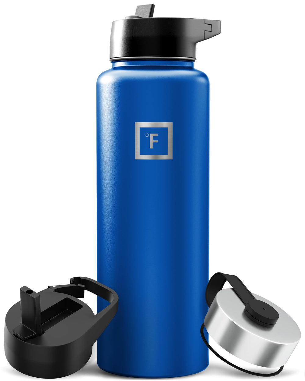 IRON °FLASK Camping & Hiking Hydration Flask with Straw, Wide Mouth Insulated Stainless Steel Sports Water Bottle - 40 oz Midnight Black