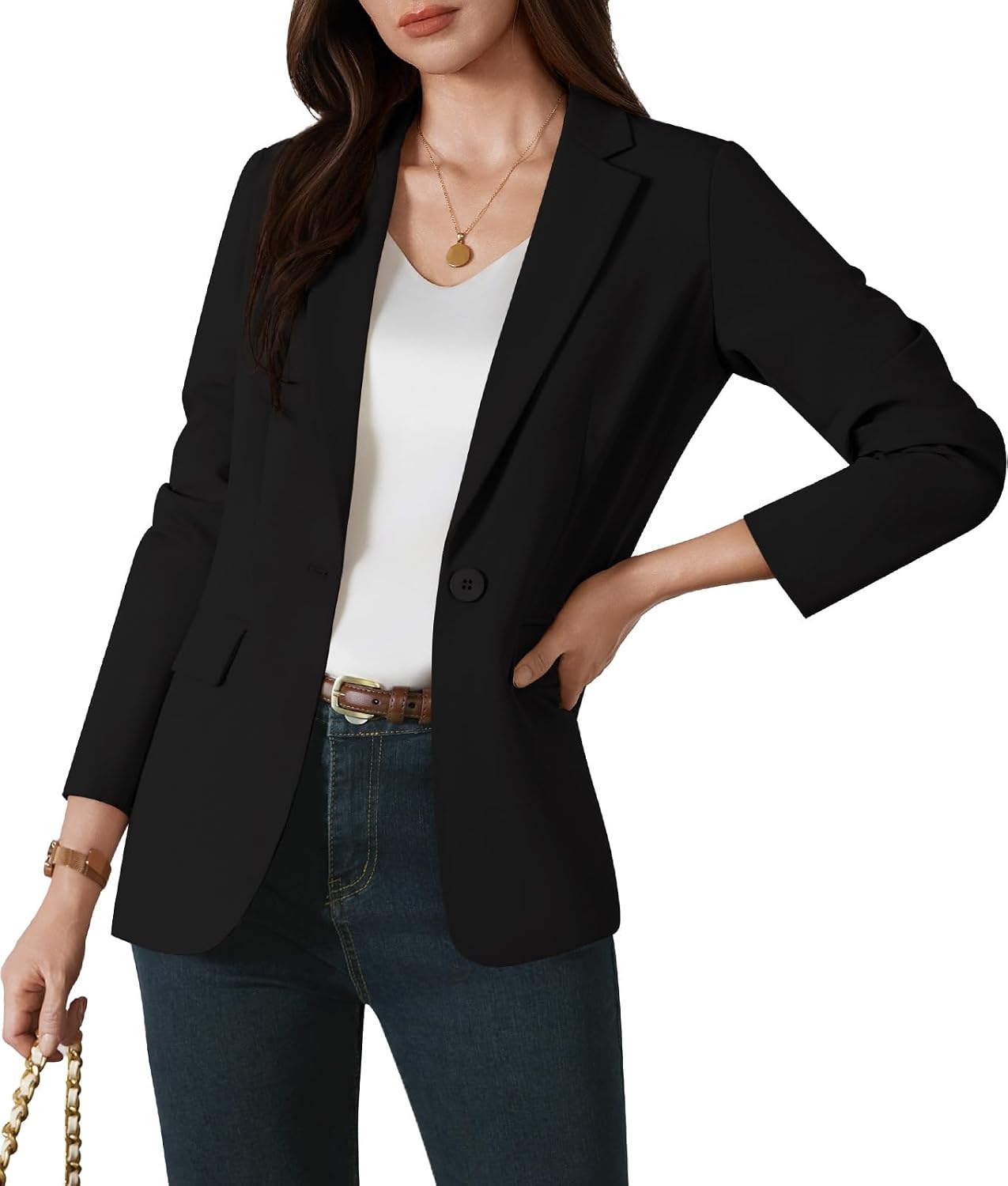 Kelyaa Womens One Button Blazer Casual Open Front Long Sleeve Suit Jackets Business Work Office Blazers
