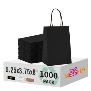 MESHA Brown Paper Bags 8x4.25x10.5 Inch 20Pcs, Paper Bags with Handles, Sturdy Brown Gift Bags for Retail, Birthday Party Favors, Shopping, Small Business (Made in USA)