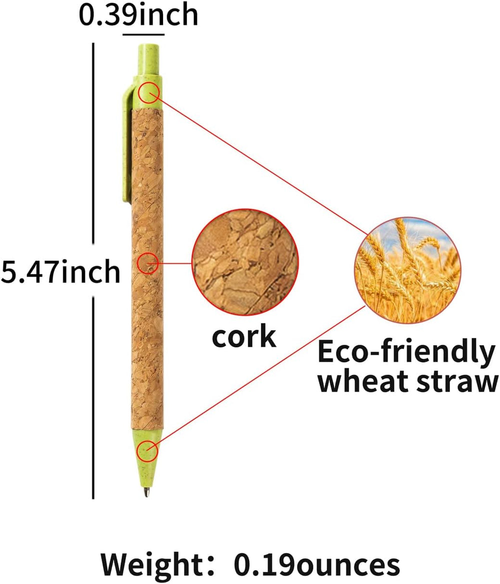 jinfusi Wheat Straw Pens(30 Pack),Eco Friendly Cork and Recycled Ballpoint Writing Black Ink Sustainable Products Set Pens or Journaling