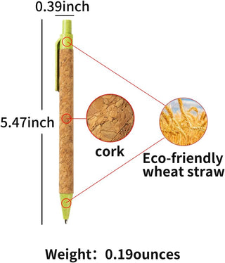 jinfusi Wheat Straw Pens(30 Pack),Eco Friendly Cork and Recycled Ballpoint Writing Black Ink Sustainable Products Set Pens or Journaling