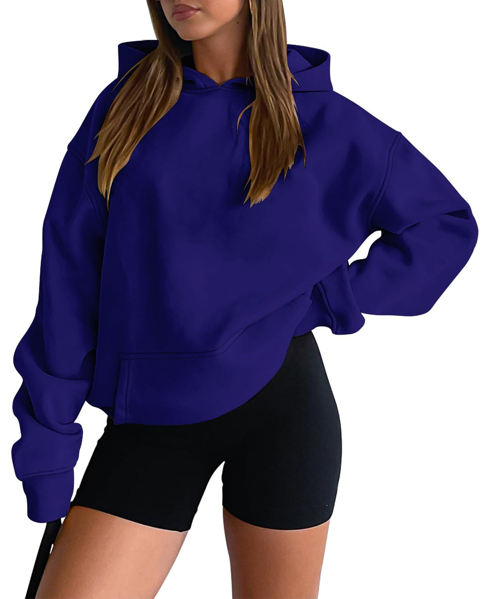onlypuff Women Hoodies Casual Pullover Long Sleeve Sweatshirt Kangaroo Pocket Drop Shoulder Sweater