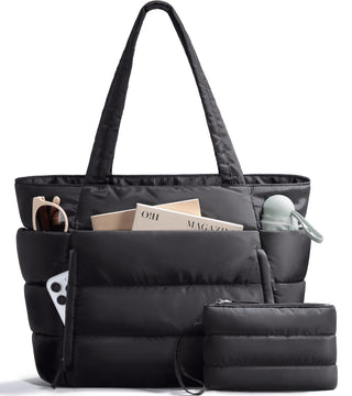 Bagstellar Puffer Tote Bag for Women, Lightweight Puffy Work Handbag Teacher Nurse Quilted Shoulder Bag for School Travel Gym | Cloud Bag w/ Zipper