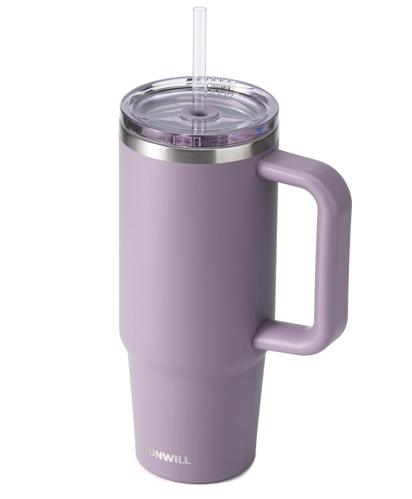 SUNWILL Insulated Coffee Tumbler with Handle, 30oz Stainless Steel Travel Mug with Straw, Spill Resistant Lid, Cup Holder Friendly, Powder Coated Almond