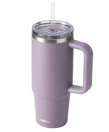 SUNWILL Insulated Coffee Tumbler with Handle, 30oz Stainless Steel Travel Mug with Straw, Spill Resistant Lid, Cup Holder Friendly, Powder Coated Almond