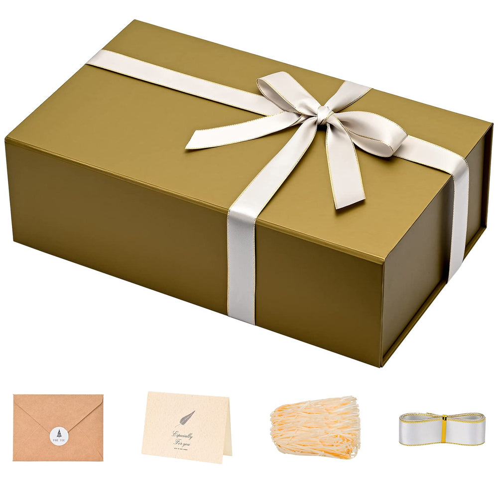 LIFELUM Green Gift Box for Presents 1 Pack 13.85 x 8.35 x 4.45 inch Big Decorative Large Gift Box for Clothes with Magnetic Lids Luxury Accessories Card, Ribbon, Filler,Sticker