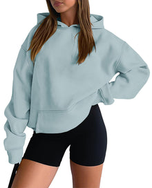 onlypuff Women Hoodies Casual Pullover Long Sleeve Sweatshirt Kangaroo Pocket Drop Shoulder Sweater