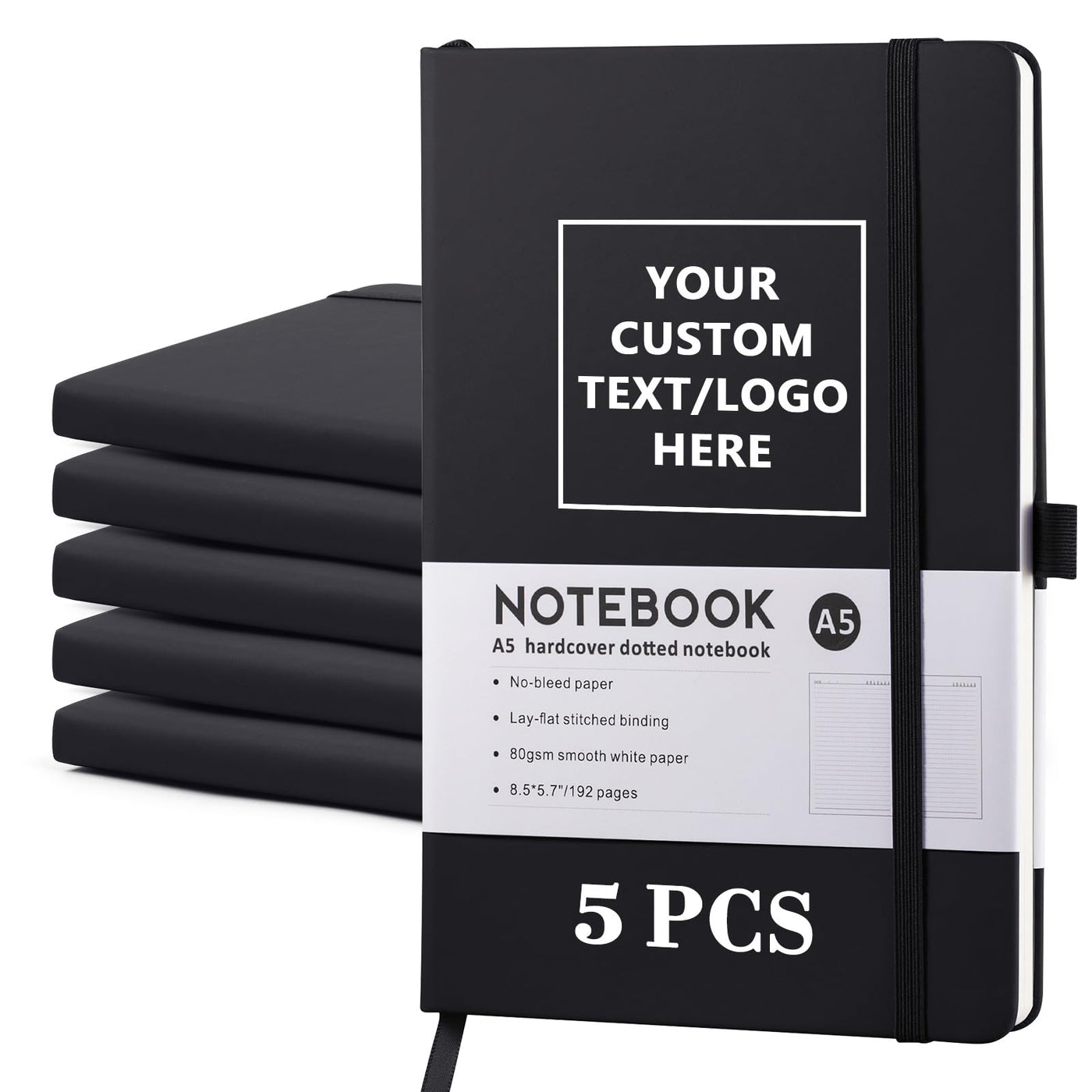 Personalized Notebook-Can Customize Logo/Text/Image, Customizable A5 Journal Notebook Daily Journals For Writing-192 Lined Pages 8.5 x 5.71 Inch,Black