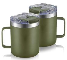 12oz Stainless Steel Insulated Coffee Mug with Handle, Double Wall Vacuum Travel Mug, Tumbler Cup with Sliding Lid, Navy