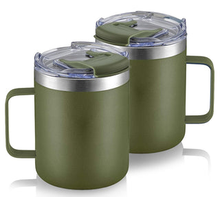 12oz Stainless Steel Insulated Coffee Mug with Handle, Double Wall Vacuum Travel Mug, Tumbler Cup with Sliding Lid, Navy