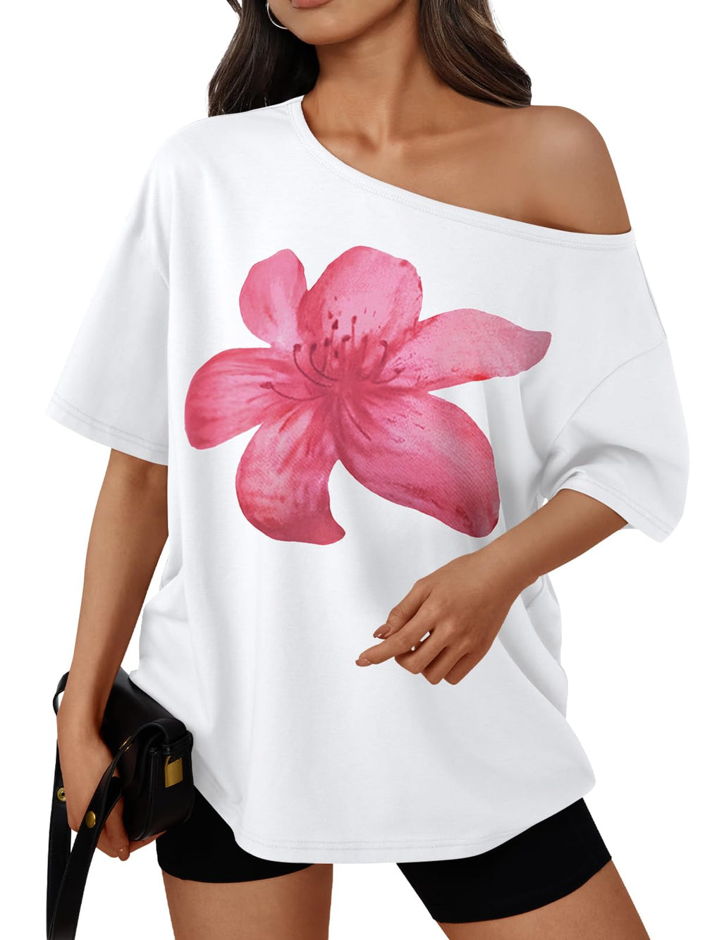 Trendy Queen Womens Off the Shoulder Tops Oversized Summer Spring T-Shirts 2026