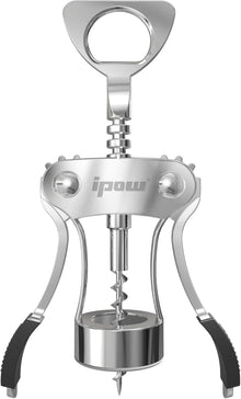 IPOW Wine Opener, Zinc Alloy Wine Bottle Opener, Wing Corkscrew Heavy Duty, Manual Multifunctional Cork Screw for Waiter, Silver