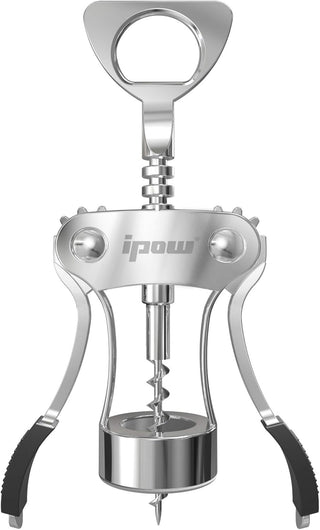 IPOW Wine Opener, Zinc Alloy Wine Bottle Opener, Wing Corkscrew Heavy Duty, Manual Multifunctional Cork Screw for Waiter, Silver