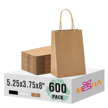 MESHA Brown Paper Bags 8x4.25x10.5 Inch 20Pcs, Paper Bags with Handles, Sturdy Brown Gift Bags for Retail, Birthday Party Favors, Shopping, Small Business (Made in USA)
