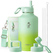 Water Bottle 40 oz Insulated with Straw&Brush, Coolflask Vaccum Stainless Steel Metal 3 Lids Water Flask for Sports, Gym or Office, Keep Cold 48H Hot 24H, Magic Black