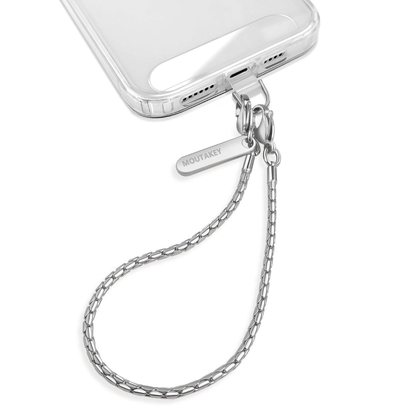 MOUTAKEY Phone Wrist Strap Metal Phone Chain Wristlet Strap Detachable iPhone Lanyard Wrist with 2 Tether Tabs iPhone Charm strap For Women girls Shopping Traveling Party Walking