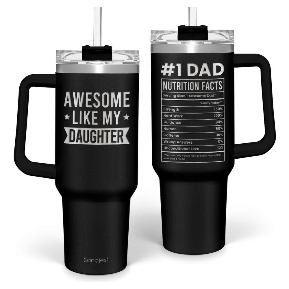 SANDJEST Dad Gift from Daughter, 40oz Stainless Steel Insulated Coffee Tumbler With Lid & Straw, Travel Cup Gift for Dad, Christmas Birthday Father's Day