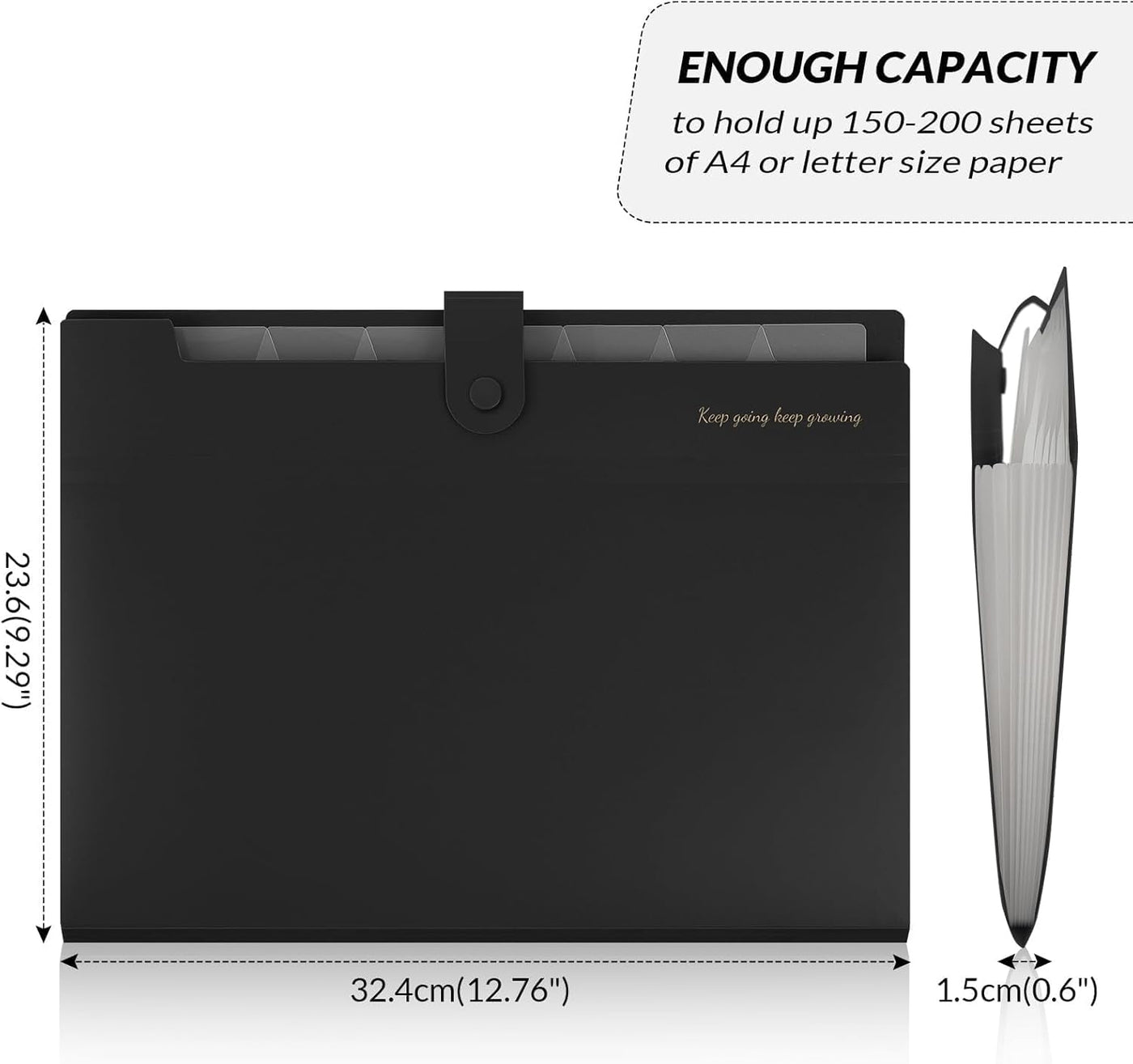 SKYDUE Accordion File Organizer, Expanding File Folder with 8 Pockets, Portable Document Paper Receipt Organizer, Letter/A4 Size Filing Folder School Office Supplies Black