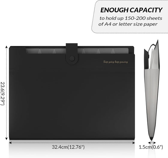 SKYDUE Accordion File Organizer, Expanding File Folder with 8 Pockets, Portable Document Paper Receipt Organizer, Letter/A4 Size Filing Folder School Office Supplies Black - hover image