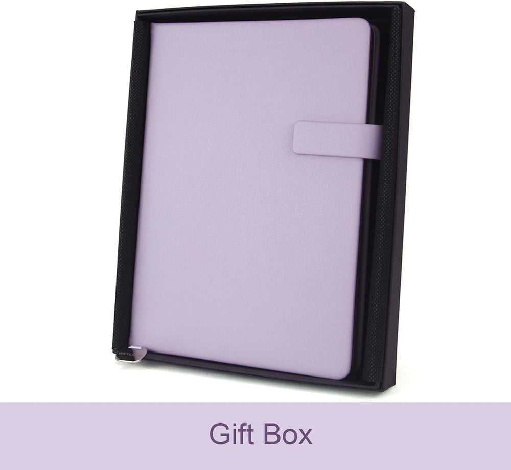 A5 Hard Cover Lined Notebook, Pen Holder & Gold Edges, 180° Lay Flat Journal, Large 5.7 x 8.4 in, Bookmark & Gift Box, Business Notebook for Work, Study, Travel(Light Purple)