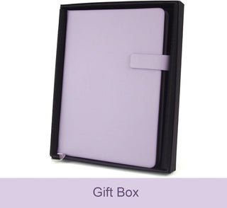 A5 Hard Cover Lined Notebook, Pen Holder & Gold Edges, 180° Lay Flat Journal, Large 5.7 x 8.4 in, Bookmark & Gift Box, Business Notebook for Work, Study, Travel(Light Purple)