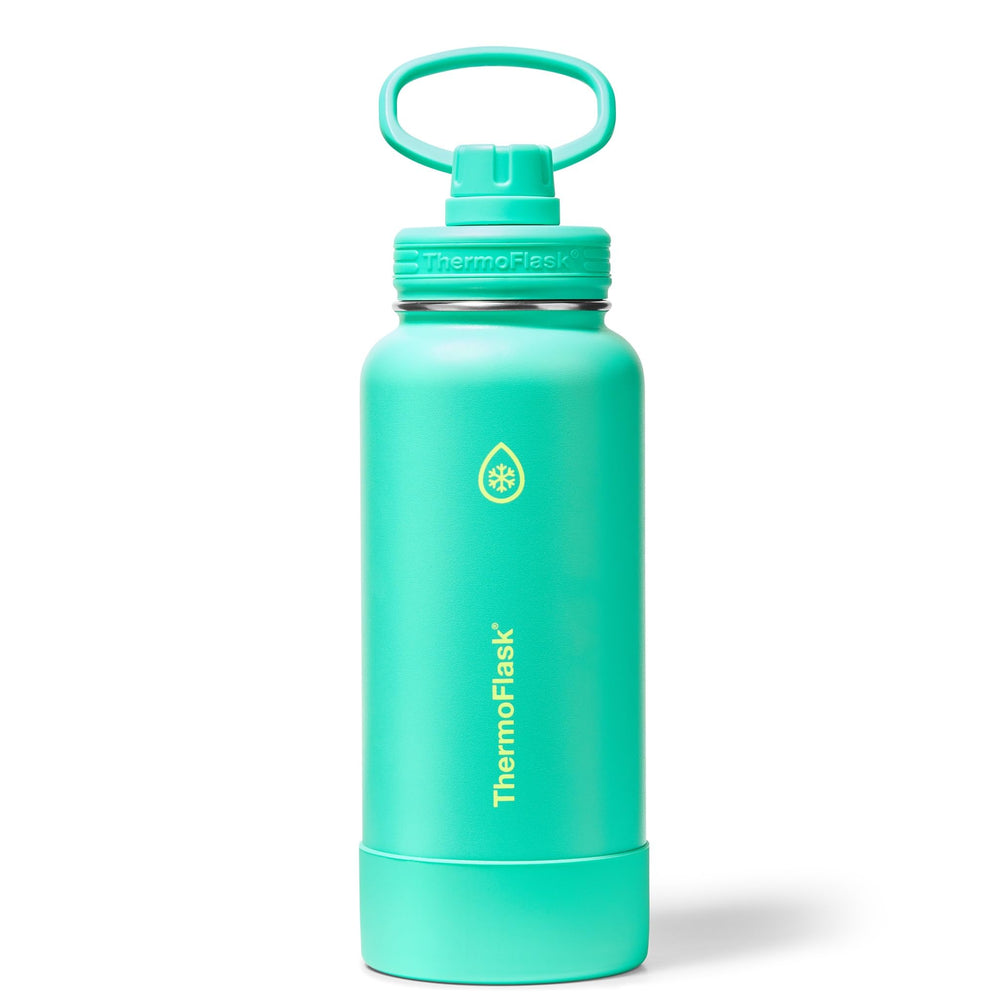 ThermoFlask Stainless Steel Water Bottles 2-Pack - Double-Wall Vacuum Insulated 24 oz BPA-Free Spout Lids - Keeps Drinks Cold 24 Hrs, Hot 12 Hrs - Leakproof, Dishwasher Safe, White/Coral
