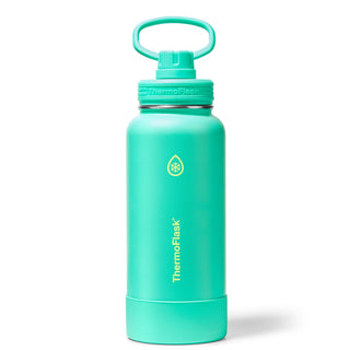 ThermoFlask Stainless Steel Water Bottles 2-Pack - Double-Wall Vacuum Insulated 24 oz BPA-Free Spout Lids - Keeps Drinks Cold 24 Hrs, Hot 12 Hrs - Leakproof, Dishwasher Safe, White/Coral